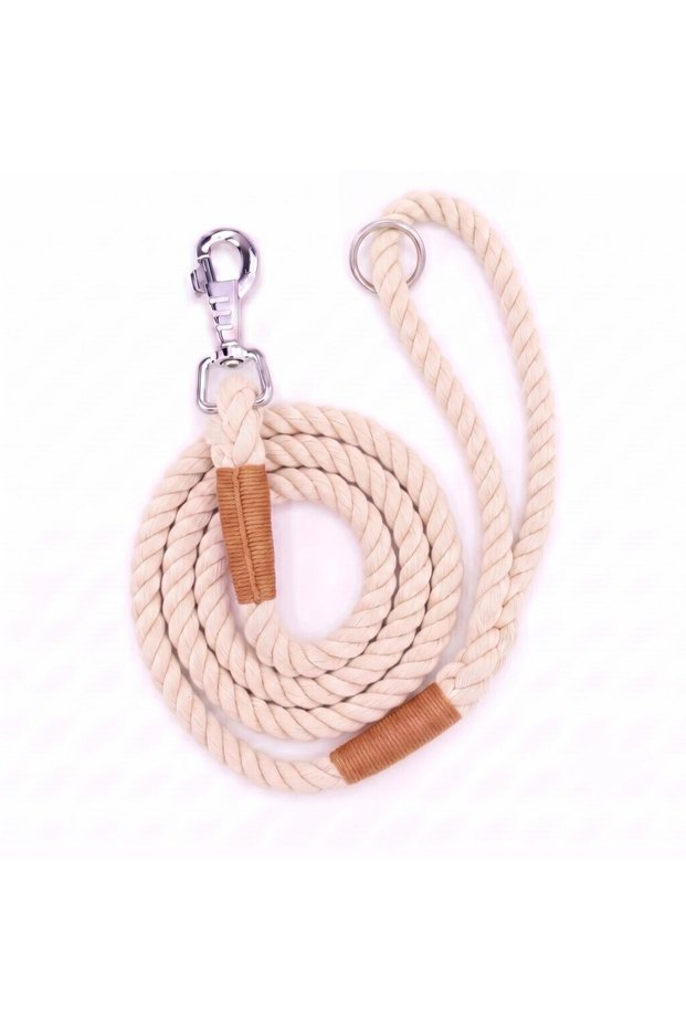 Ecru Dog Walking Collar (Brown Detail) Dog Walking Strap Natural Cotton Rope Rope
