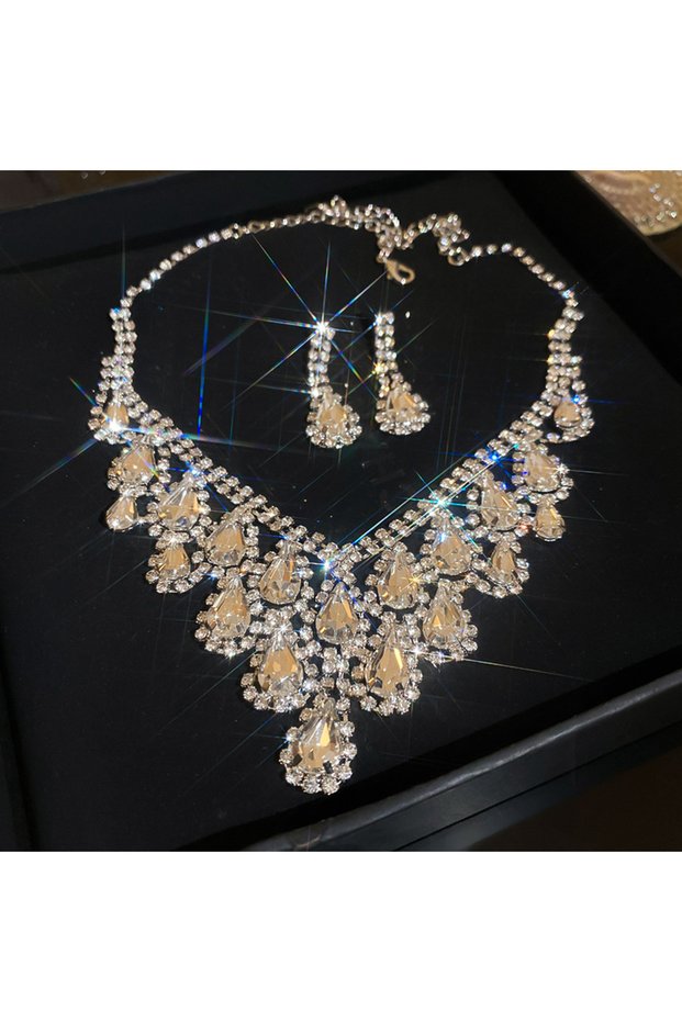 HN5740-2 3 Pcs Inlaid Rhinestone Jewelry Sets for Women Fashion Pendant Necklaces Retro Drop Earring