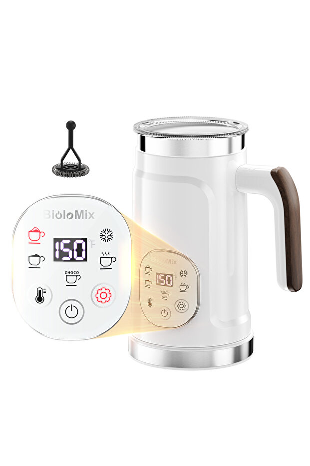 Biolomix US WHITE BioloMix 5-in-1 Milk Frother with Upgraded LED Display Touch Screen - Hot And Cold
