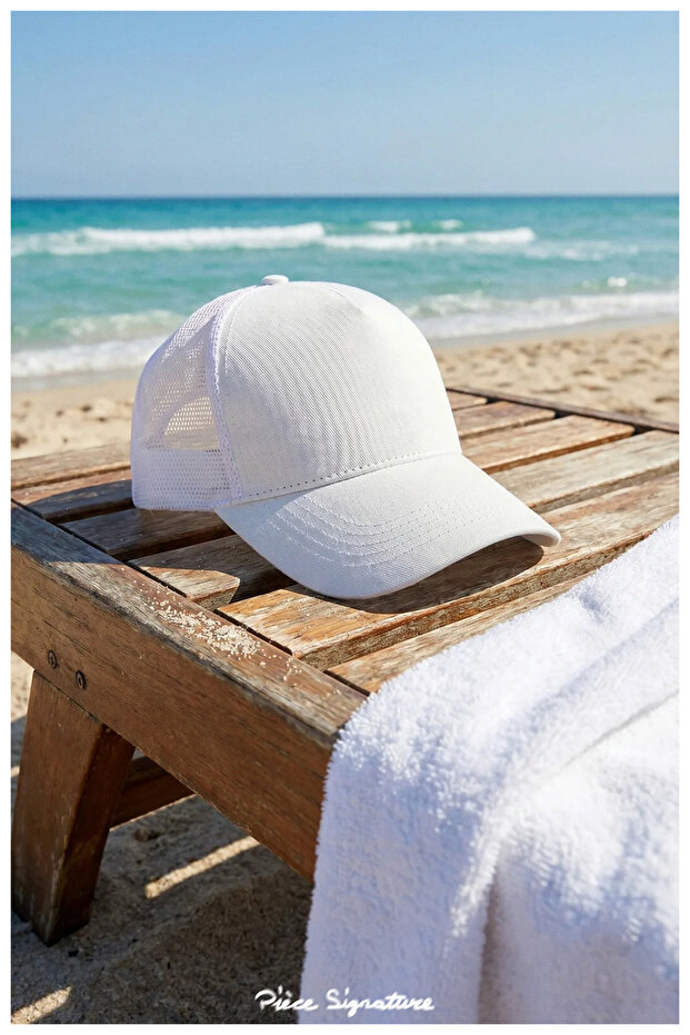 Mesh Sports Unisex Hat (White) (5 Panels, Seamless Front Center)
