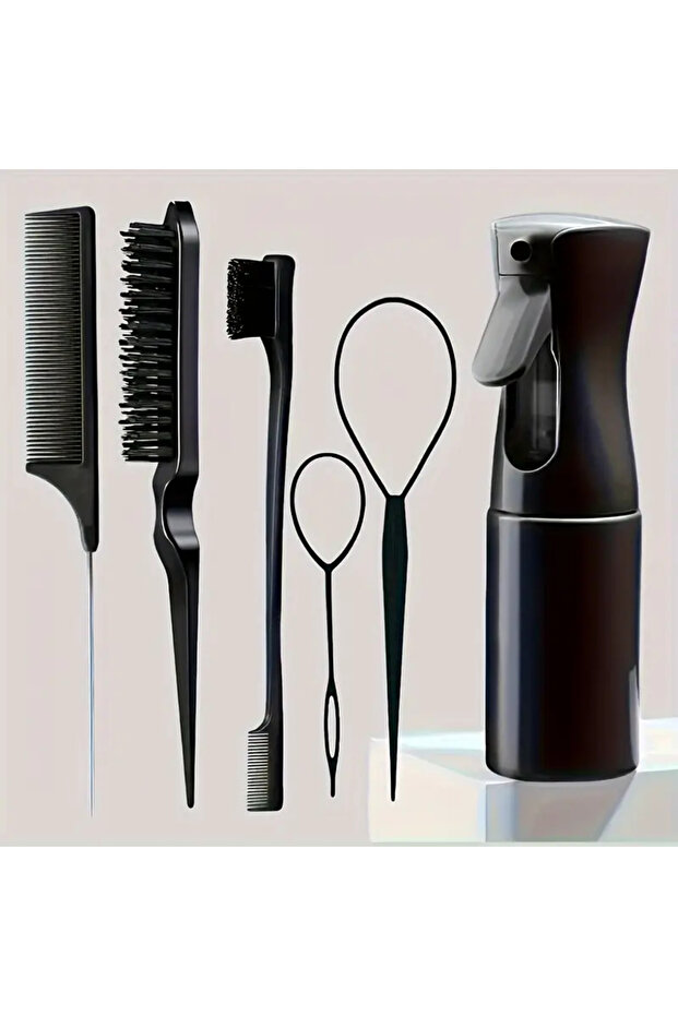Black 4-Piece Hair Styling Comb Set - Includes Rat Tail Edge Brush & Smooth Black Brush Barber Styl