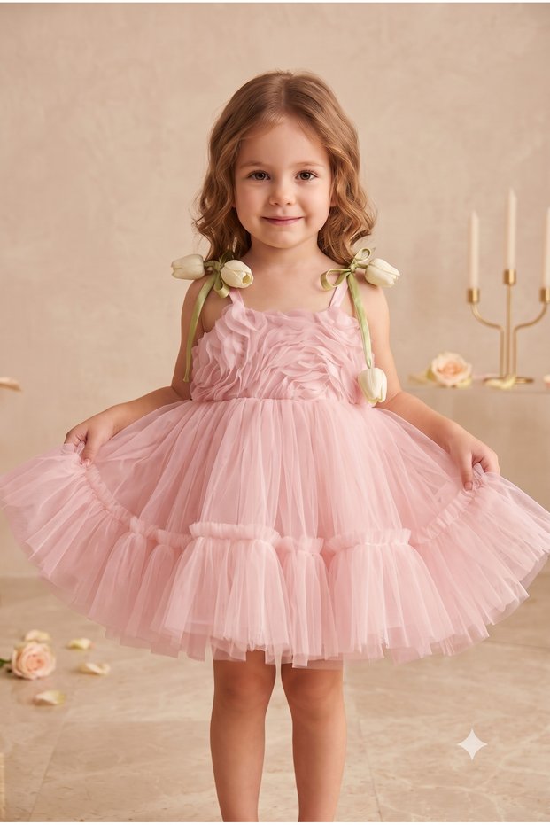 Baby Girl 3D Floral Sling Dress Special Occasion Birthday Wedding Party Girls' Dress 6-24 Months 2-5 Years