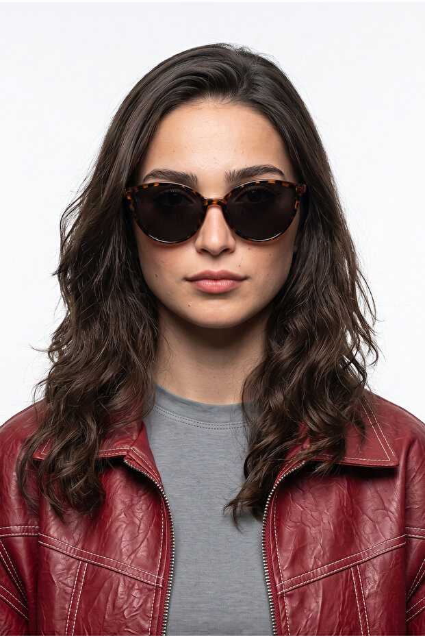Freya Leopard Frame Thin Cat Eye Sunglasses – Black Lens Stylish Women Model – Uv400