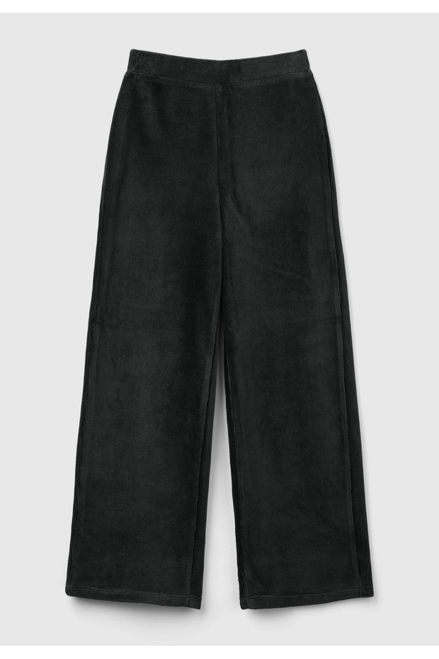 Girl's Black Back Logo Embroidered Straight Palazzo Pants