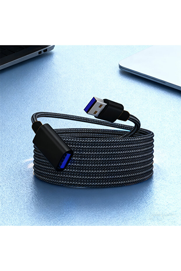 كابل تمديد USB أسود بطول 2 متر، مناسب للوحات المفاتيح، الفئران، أجهزة الألعاب، محركات أقراص USB، الطابعات.
