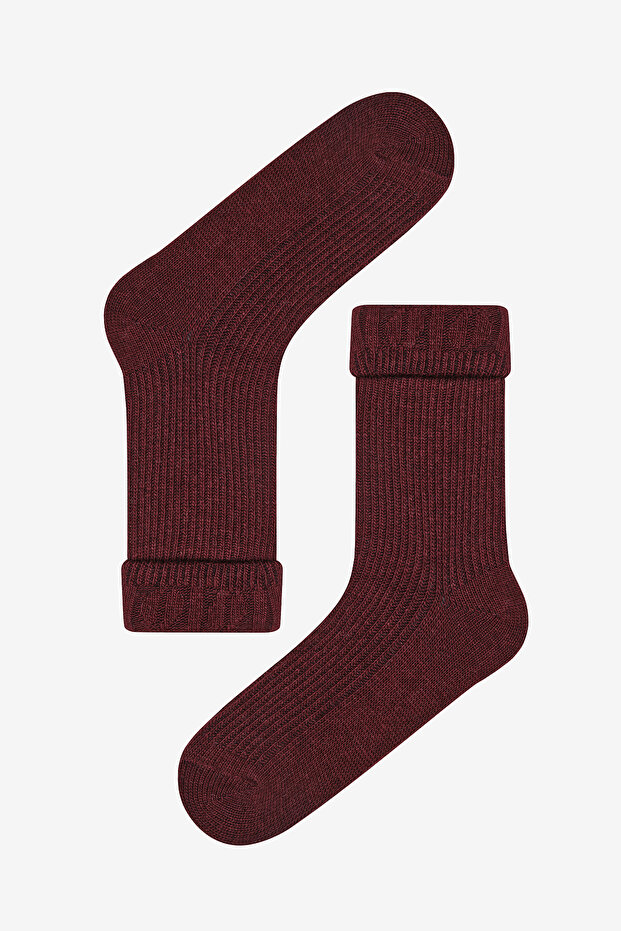 Warm Folded Burgundy Socks - 1