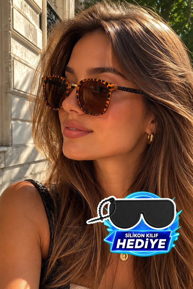 Women's Brown Glass Leopard Frame Sunglasses with Handle Detail