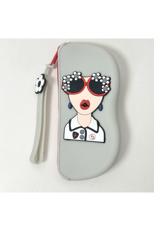Gray flowers Soft Silicone Eyeglasses Pouch Case for Glasses and Sunglasses with Zipper Closure and