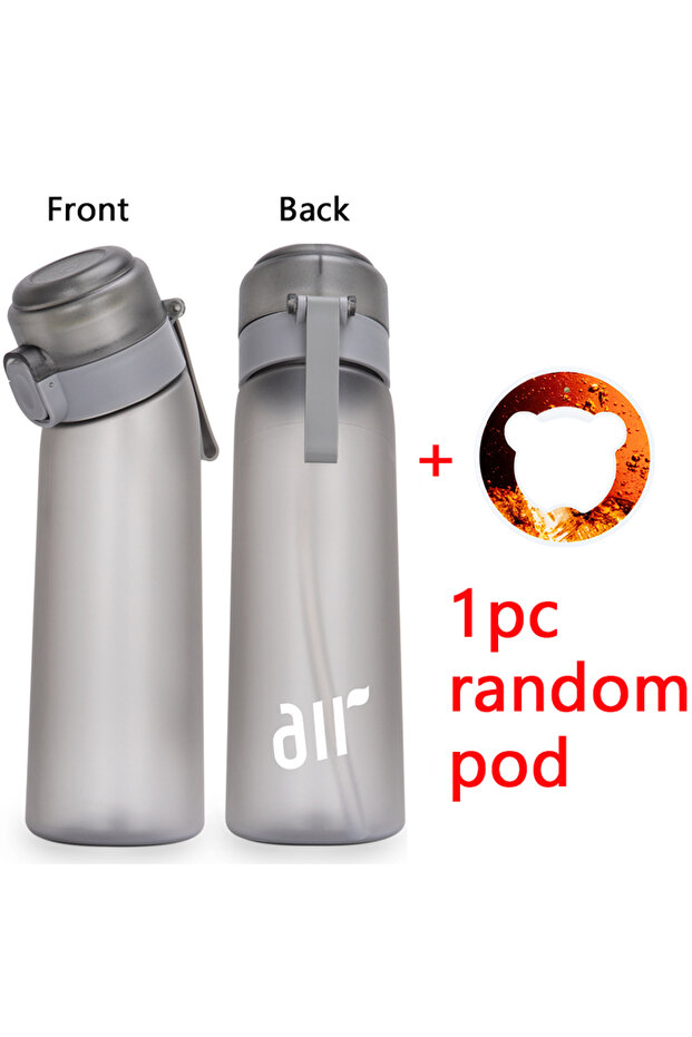 0.8L Grey 1pc Air Water Bottle With 1pc Random Flavor Pods Portable Transparent With Straw Leak Proo