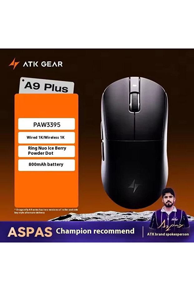 A9 Plus Black ATK Dragonfly A9 Series Wireless Mouse Tri Mode PAW3950 Nordic52840 8K 53g Lightweight