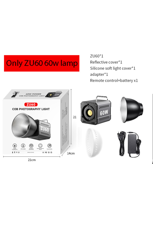 ZU60 60w ZU80/ZU60 Photo Studio Light COB Bi-Color 2500-8500K CRI≥95 TLCI≥97 With Diffuser LED Video