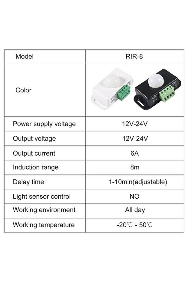 مفتاح مستشعر الحركة PIR أسود DC 12V-24V 8A مستشعر حركة قابل للتعديل تلقائيًا مستشعر حركة بالأشعة تحت الحمراء - 5