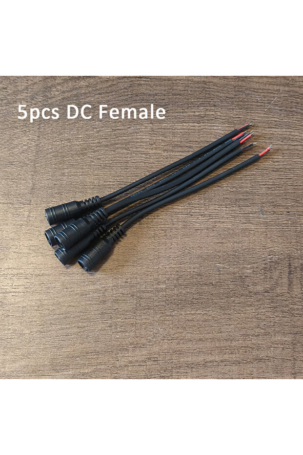 Line Connector 5PCS Female Black 15cm DC Cable 5.5 X 2.1mm DC Plug Jack Connector Wire Pigtail Male