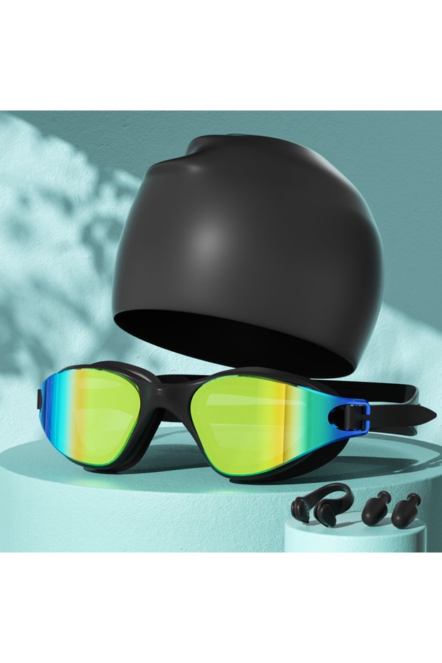 Aqua Adult Swimming Goggles with Anti-Fog & Waterproof Features - Comes with Swim Cap, Nose Clip and