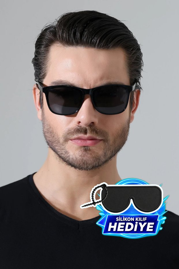 Men's Black Frame Black Glass Metal Detail Sunglasses