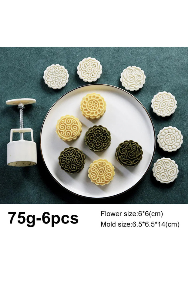 75g 6pcs R 1set DIY Baking Mooncake Mold Hand Press Cookie Stamp Moon for Cake Decor Pastry DIY Tool