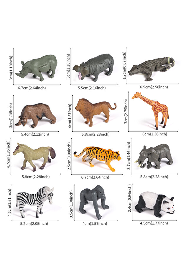 Mini Wildlife 12 Set 12pcs Mini Small Wild Jungle Zoo Animal Model Elephant Giraffe Tiger Panda Lion