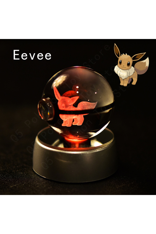 05 Eevee Pokemon Crystal Ball 3D Pikachu Mewtwo Mew Gengar Night Light Lamp Base Pokeball Crystal Po