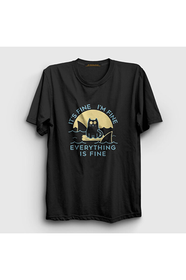 تي شيرت أسود للجنسين من نوع Everything Is Fine Cat Kedili 447288tt