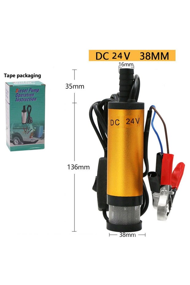 24V-Gold Portable Mini 12V 24V DC Electric Submersible Pump For Pumping Diesel Oil Water Aluminum Al