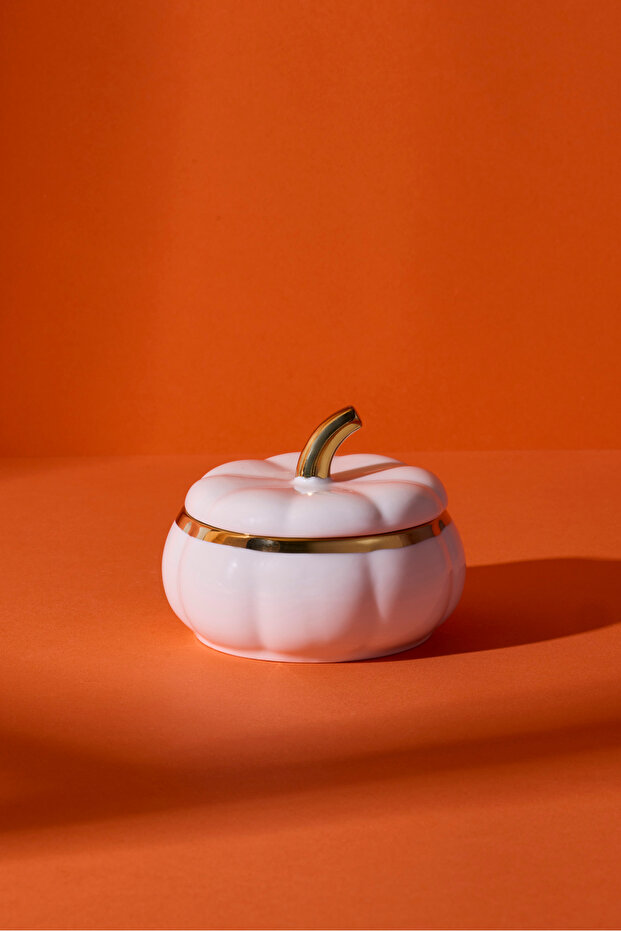 وعاء تخزين من البورسلين على شكل يقطين مع غطاء، مقاس 8.5×8.5×3.6 سم