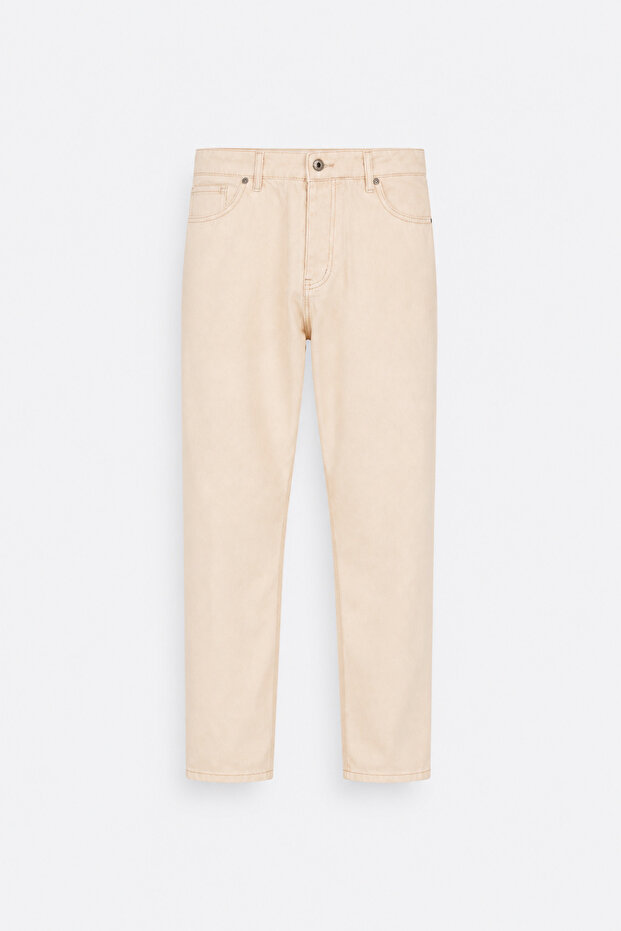 Men's Cream Boyfriend Comfortable Fit Trousers