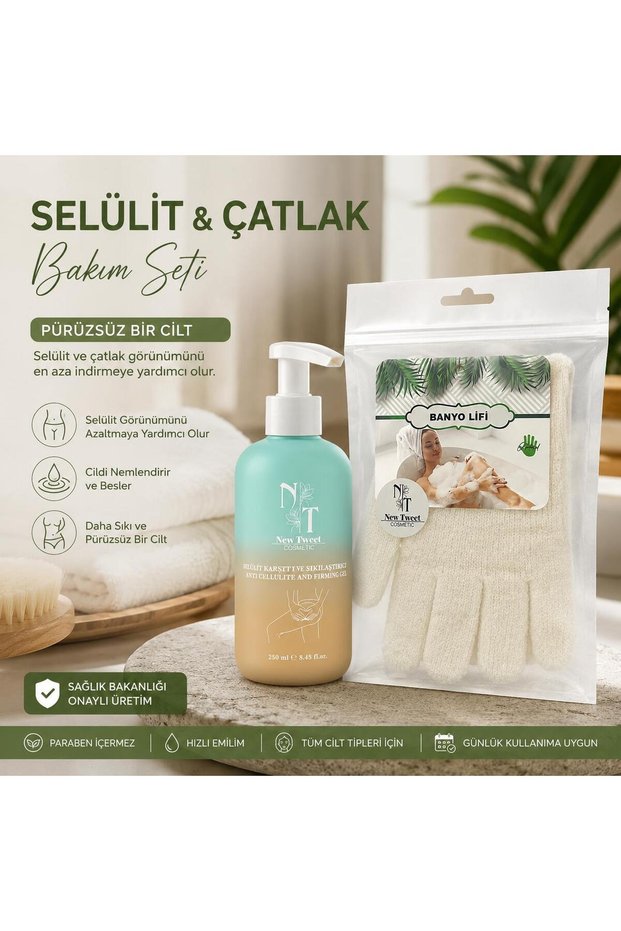 Cellulite Cream 250ml and Cellulite Bath Glove 1Pc Set