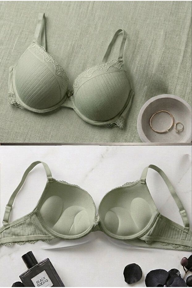 Cotton Double Push up Padded Ultra Support Green Underwire Bra