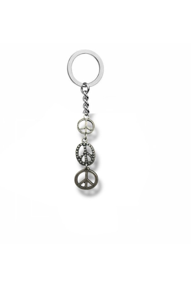 Triple Peace Symbol Keychain – Alternately Arranged Zamak Metal Meaningful Figure, Unisex Bag Ornament