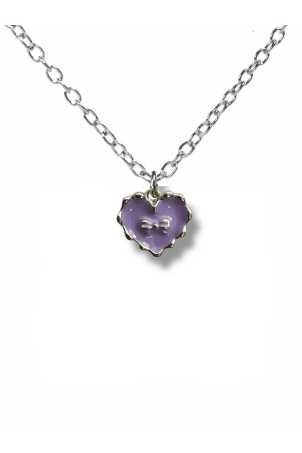 Purple Heart Bow Detailed Unisex Necklace – Elegant and Stylish Icon of Love