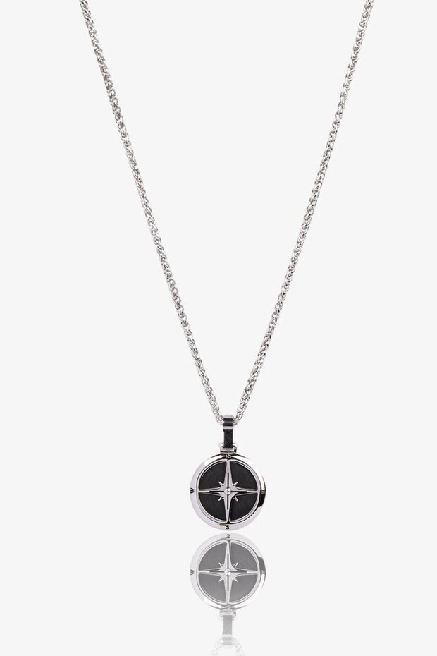 Framed North Star 316L Stainless Steel Pendant and Chain