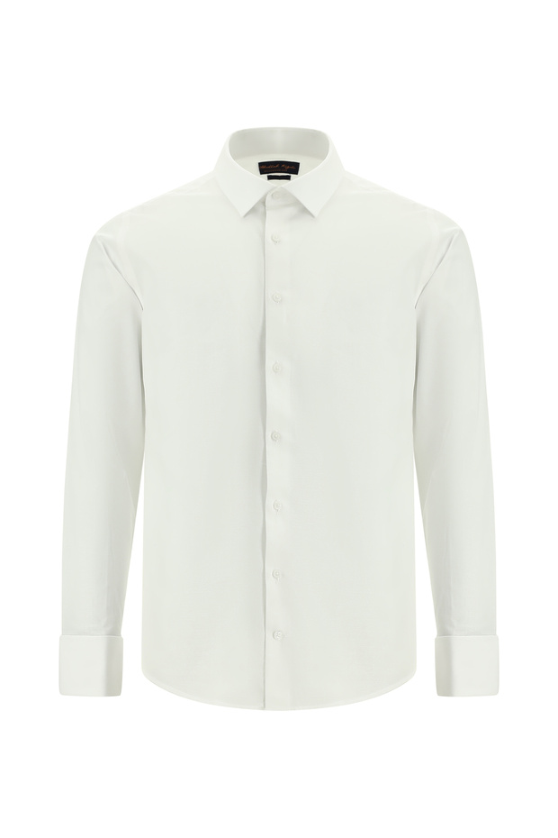 قميص قطني بقصة ضيقة - كم طويل، أساور