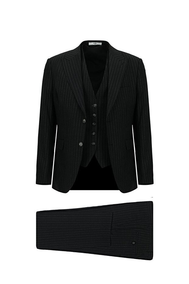 7 Drop Slim Fit Striped Combination Vest Suit