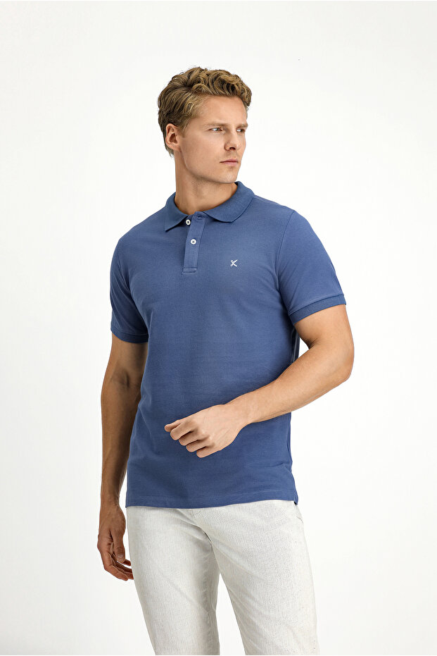 Polo Neck Slim Fit Embroidered 100% Cotton T-Shirt