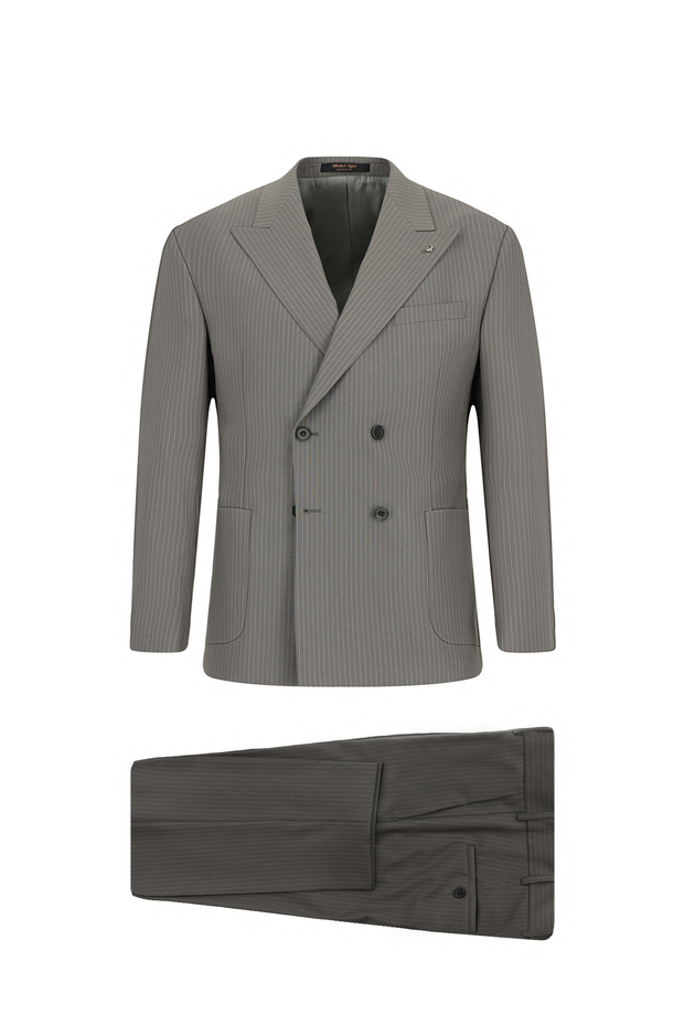8 Drop Muscle Fit Long Athletic Cut Pointed Collar Double Breasted Combination Wool Suit