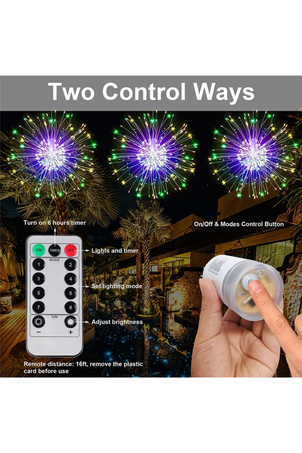 1PCS Multicolor LED Copper Wire Firework Lights, 8 Modes Fairy Starburst Light with Remote Outdoor D