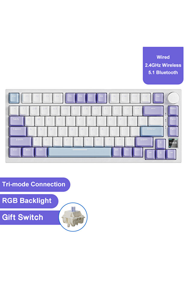 لوحة مفاتيح ميكانيكية لاسلكية AK820PRO Purple2 AK820/Pro بتقنية البلوتوث 5.1 و2.4 جيجاهرتز مع وصلة USB-C سلكية