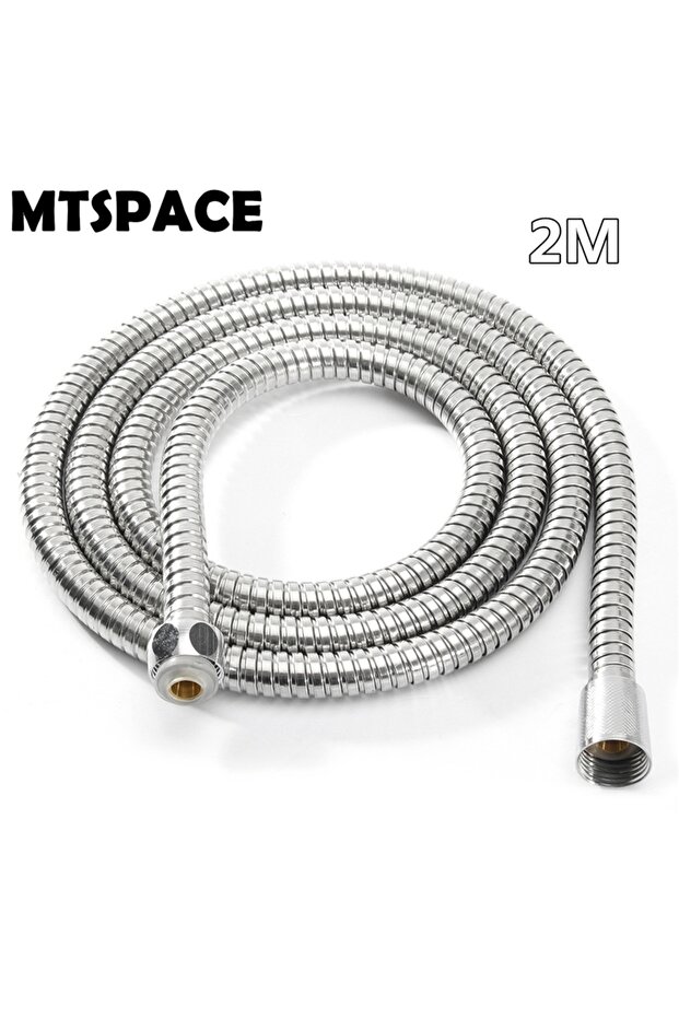 2m MTSPACE High Quality 1m/1.5m/ 2m G1/2 Inch Flexible Shower Hose Stainless Steel Chrome Bathroom W