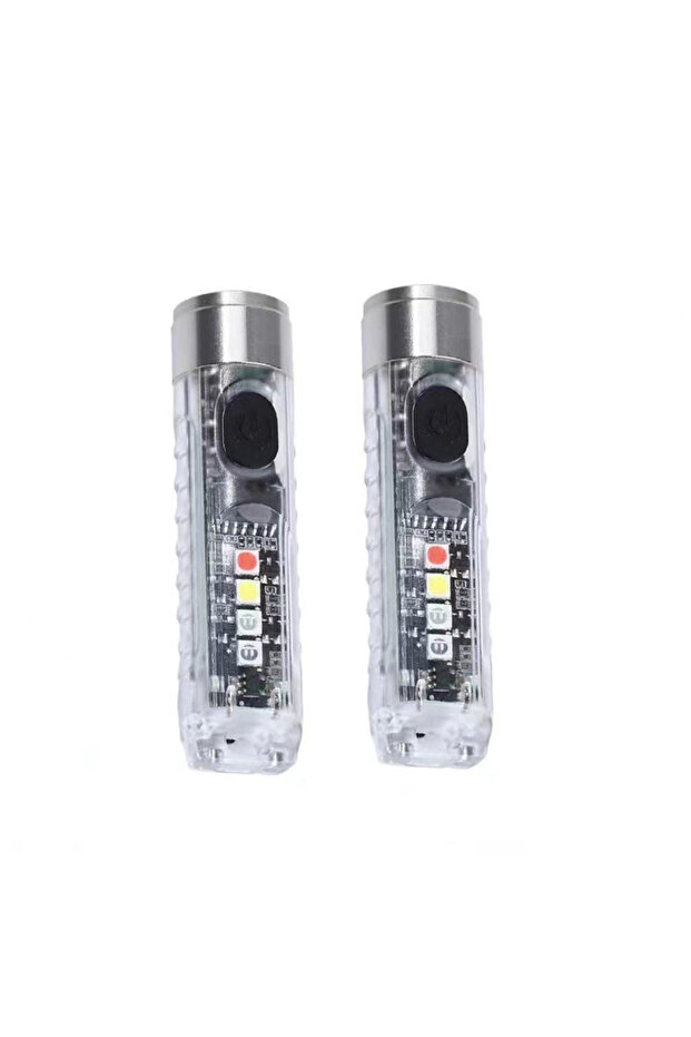 2pcs white Mini Flashlight LED Multi-function Waterproof Keychain Flashlight Portable Waterproof Mag