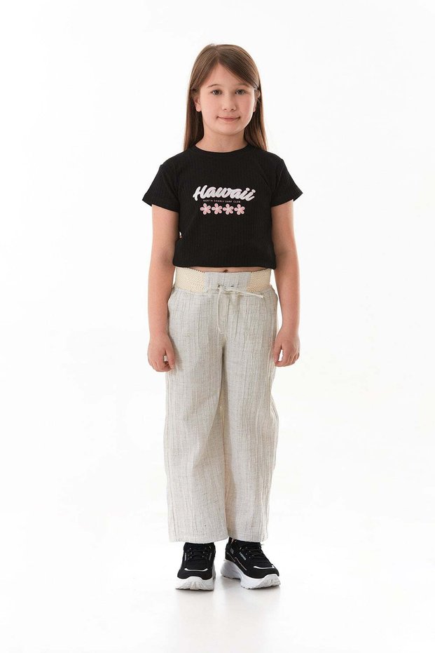 Elastic Waist Crepe Fabric Pocket Girls' Trousers