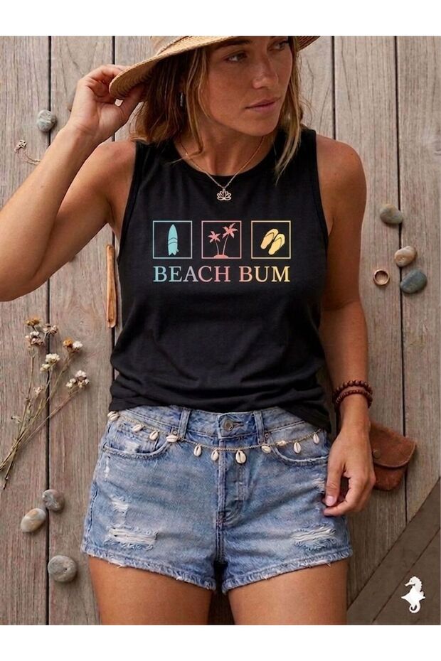 Beach Bum Printed Women's (Off Shoulder) Slim Fit Strappy Tshirt