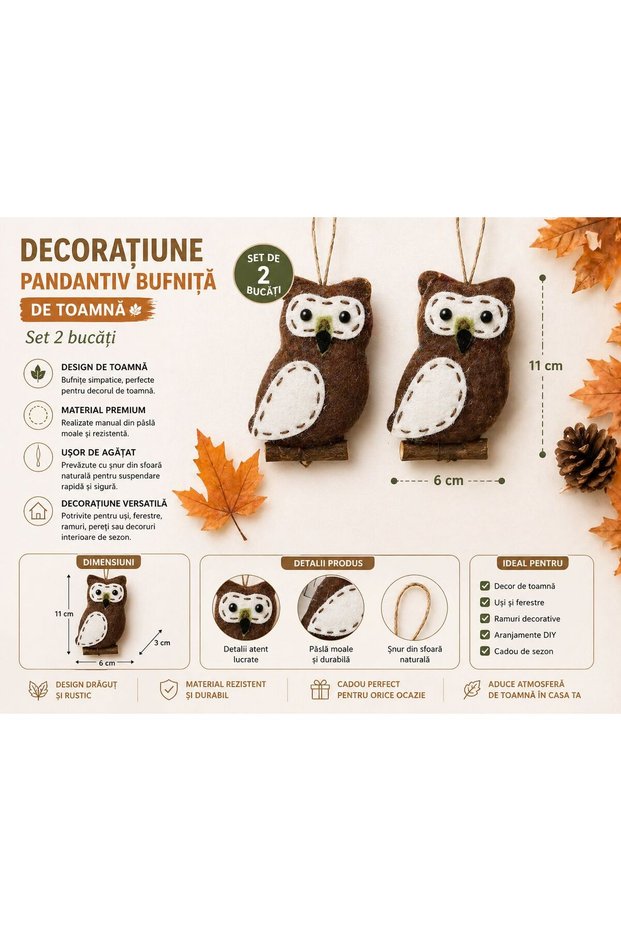 Set 2 decorațiuni suspendate – bufnițe