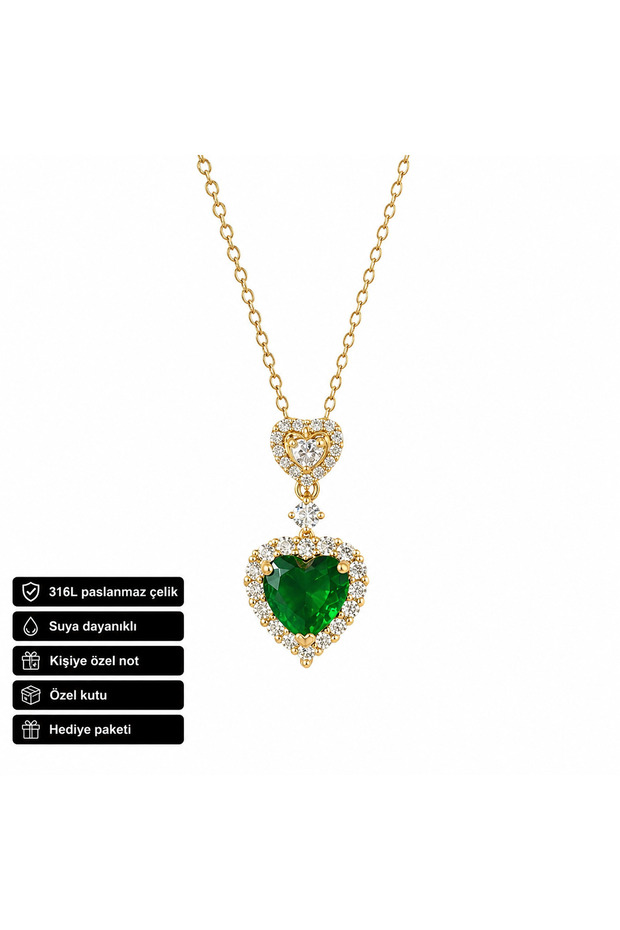 Green Heart Stone Women's Necklace 316L Stainless Steel Stylish Gift