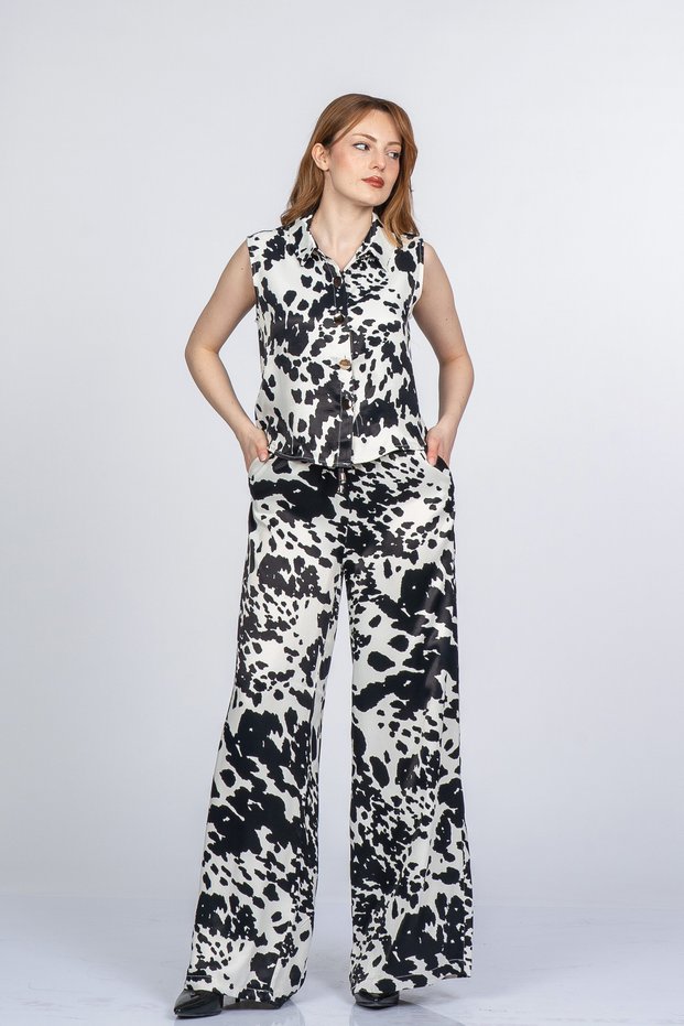 Women's Summer Black High-Waist Velline Zero-Sleeve Short Vest and Elastic Waist Pants Set Sporty Casual Cut Daily Office Stylish 1318