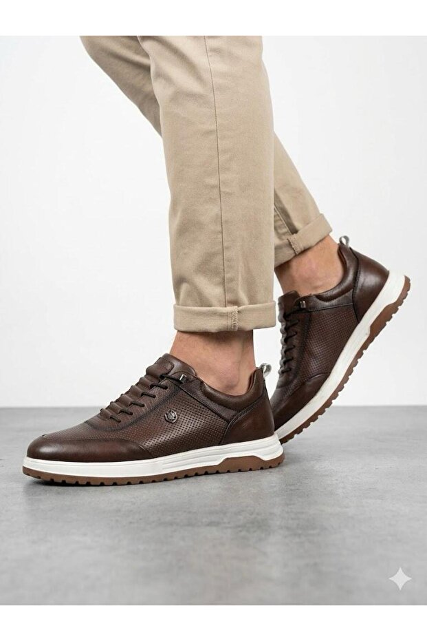 Men's Brown Genuine Leather Lightweight Orthopedic Sole Casual Shoes
