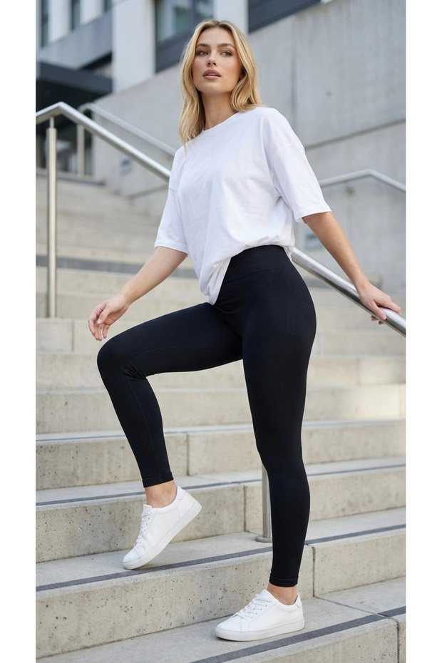Women's Black High Waist Seamless Ribbed Sports Leggings Seamless