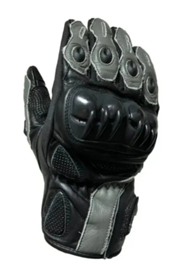 Motorcycle Gloves Leather Black-Gray Full Protection Biker Gloves
