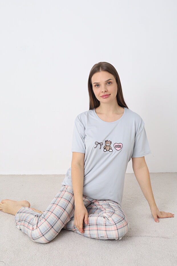 Embroidered Milan Knitted Short Sleeve Women's Pajama Set