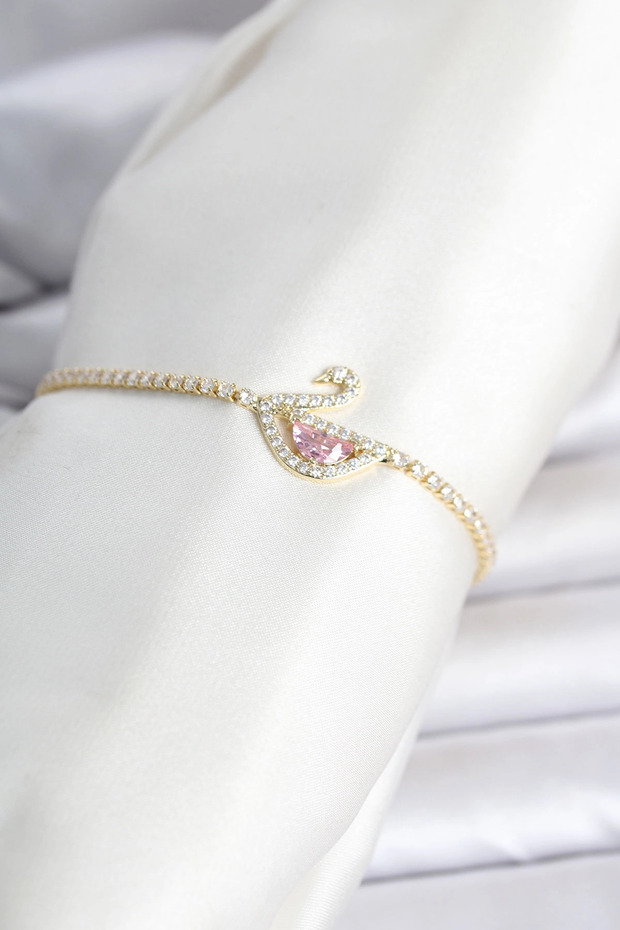 Brass Gold Rk Zircon Stone Swan Model Waterway Women's Bracelet