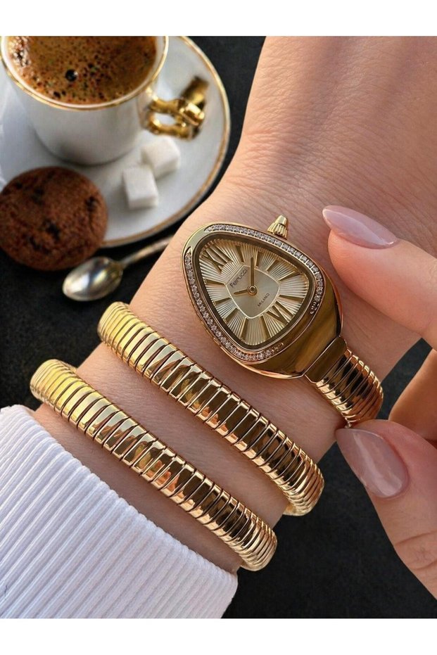 Snake Design Entwined Cord 2 Year Warranty 3 Atm Women Wrist Watch+Bracelet Fy3650.M6